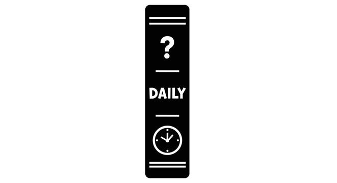 Black and white stylized daily question mark and clock icon representing unknown daily tasks or uncertain schedule
