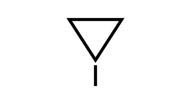Minimalist inverted triangle symbol with a vertical line at the bottom representing a downward trend decline