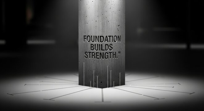 Concrete Pillar With "Foundation Builds Strength" Inscribed