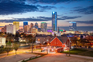 Oklahoma City, Oklahoma, USA. Aerial cityscape image of Oklahoma City skyline at beautiful spring sunrise. 