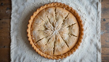 Fototapeta premium Delicious Homemade Pie Arranged Beautifully on a Rustic Wooden Table With Powdered Sugar Dusting