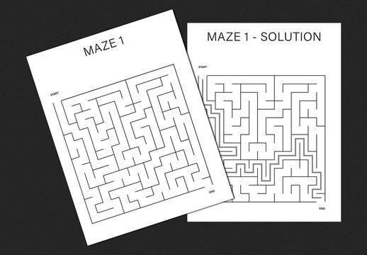 Maze with solution, educational labyrinth, puzzle with answers, fun for kids and adults