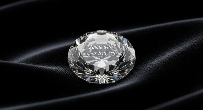 Polished diamond with inspirational quote on dark satin
