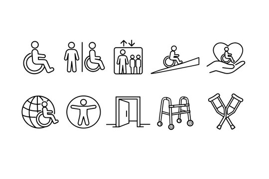 Collection of accessibility and disability icons representing various needs and support