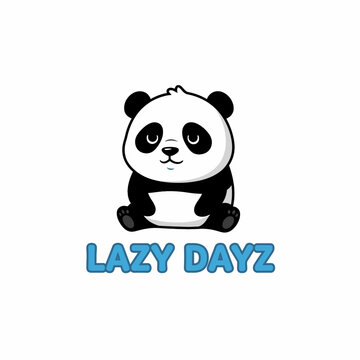 Cute cartoon panda bear sitting down.