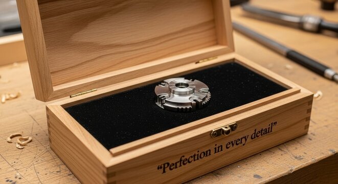 Precision Metal Component in Wooden Presentation Box