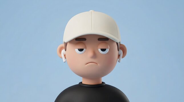 Bored Boy with Earbuds and Cap