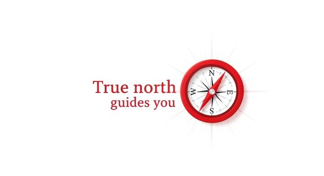 Red compass offering navigation and guidance with guiding text