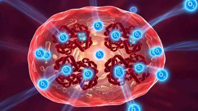 Oxygen Molecules Entering a Cell - A Microscopic View of Cellular Respiration.