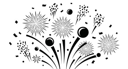 Festive black and white fireworks explosion with confetti bursts, celebrating a special event, isolated white background. © paijo