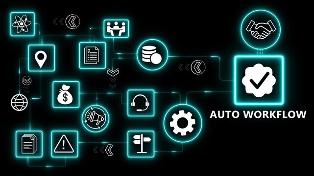 Automated workflow system with process execution and business automation for operational efficiency and digital transformation optimization 4k visuals