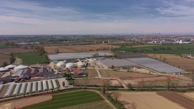 Livestock Farm with Greenhouse Complex Landscape Aerial View