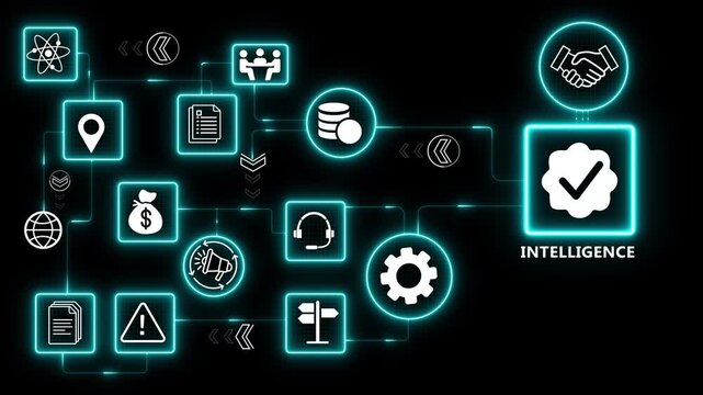 Business intelligence system with data analysis and decision support workflow for performance optimization and strategic insights 4k visuals