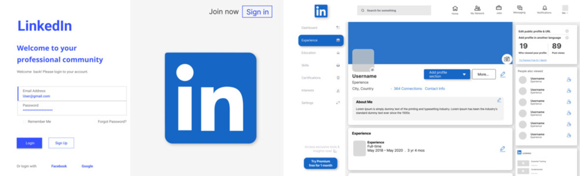 LinkedIn Desktop UI Mockup &mdash; Clean Login & Profile Interface Showcase