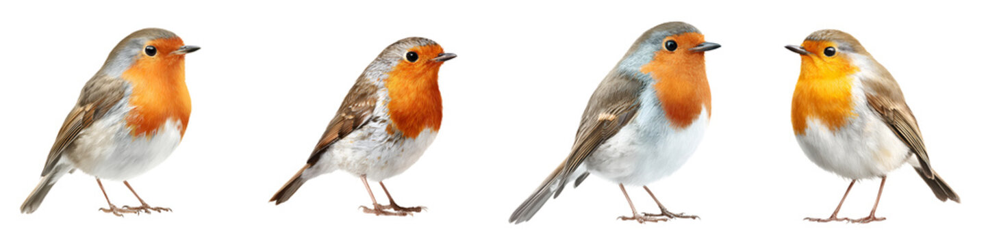 European Robin Bird Portraits - Detailed Ornithology Illustration Set