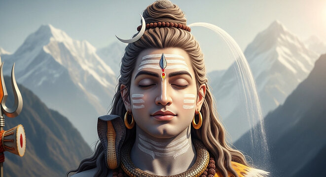 Spiritual Devotion Ascetic Figure Meditating Serene Mountain Landscape Divine Aura Enlightenment Concept