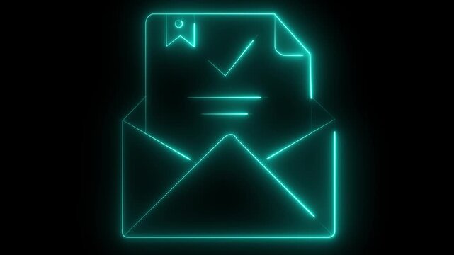 Opened envelope and document with green check mark. Verification email. Motion graphics.Office icon. Web icon set. Office, great design for any purposes.4k
