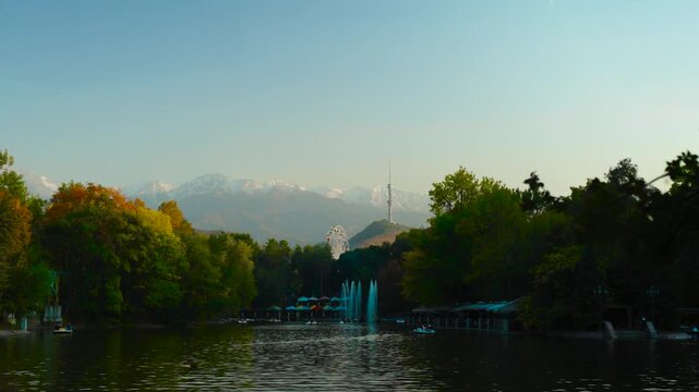 View of Kok Tobe and Mountains in Almaty City Landscape Kazakhstan