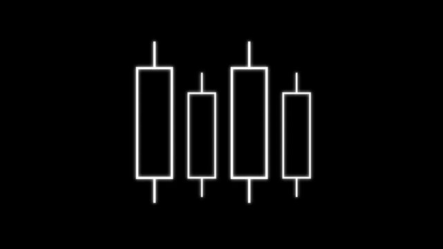Data Visualization Icon. financial chart, featuring candlestick patterns and a line graph, set against a stark black backdrop, symbolizing market analysis.4k