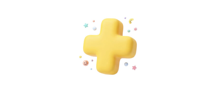 Yellow Plus Sign Cute Cartoon Style With Stars