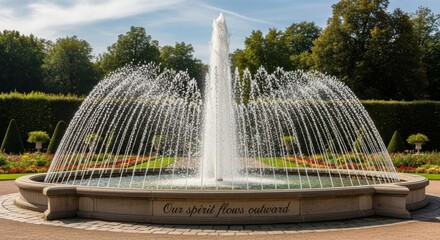 Fototapeta premium Majestic Water Fountain Spraying Upwards in a Lush Garden