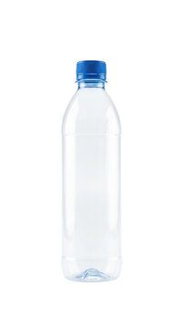 Clear Plastic Water Bottle Blue Cap Isolated White