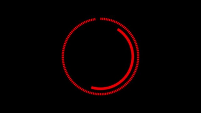 HUD element digital - pending loading screen - loop with loopable segments - circular white on black background.Video of the rotating loading circle. The loading symbol. Animation