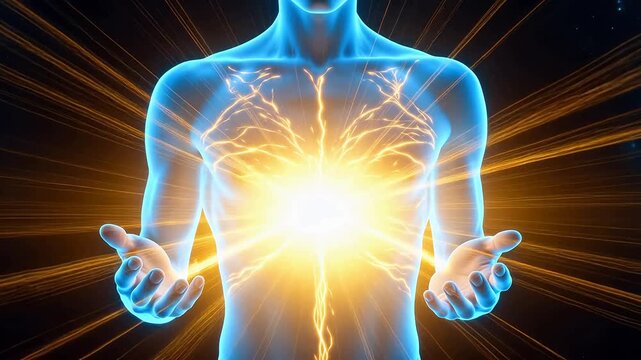 Human body with glowing energy center