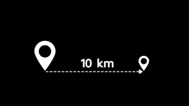 location icon on black background . 10 km distance icon. distance from one place to another is kilometer.