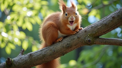 Naklejka premium Morning Yawn of the Red Squirrel