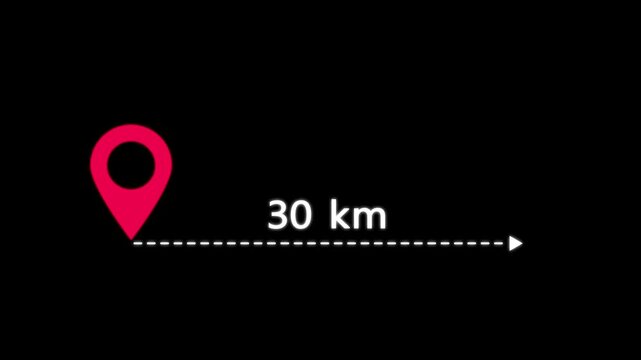 location icon on black background . 30 km distance icon. distance from one place to another is kilometer.