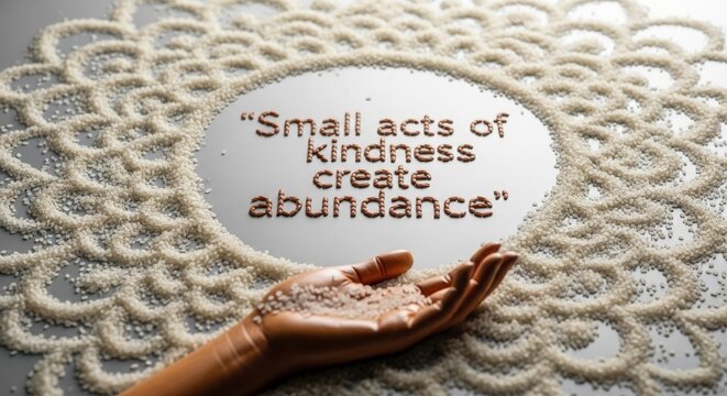 Rice grains form quote about kindness and abundance