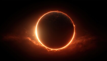 Obraz premium The Science Of A Dark Orange Sun Eclipse And The Glowing Light Of The Moon In Space. Firey Glow In The Dark.