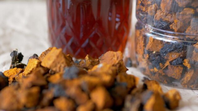 Dried Chaga Mushroom Chunks for Tea and Tincture, Harvested Inonotus Obliquus in Forest Workshop, Natural Superfood and Adaptogen Preparation