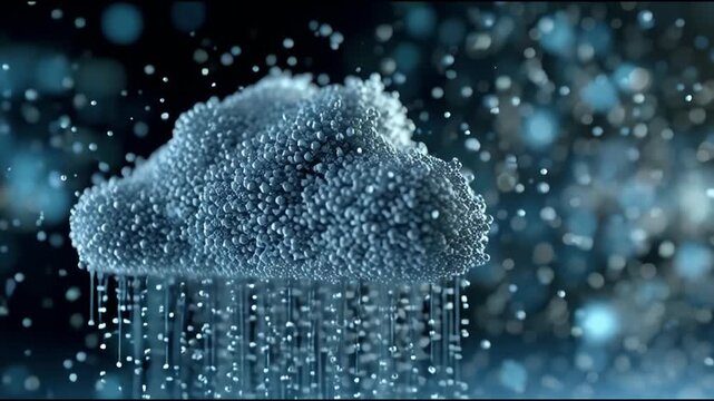 Abstract digital cloud concept with data streams falling from it representing cloud computing big data transfer and modern technology innovation in a futuristic style