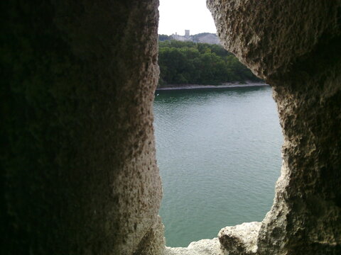 Window on the Rhone from the castle of Tarascon in Provence