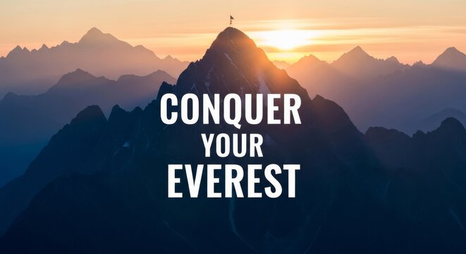Majestic mountain peak with inspirational message