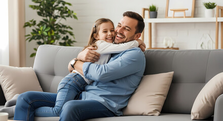 Obraz premium heartwarming moment of a man and a girl sitting on a couch family bonding couch moment happy family