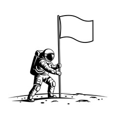 Astronaut Planting Blank Flag on Surface. © Tujuenam