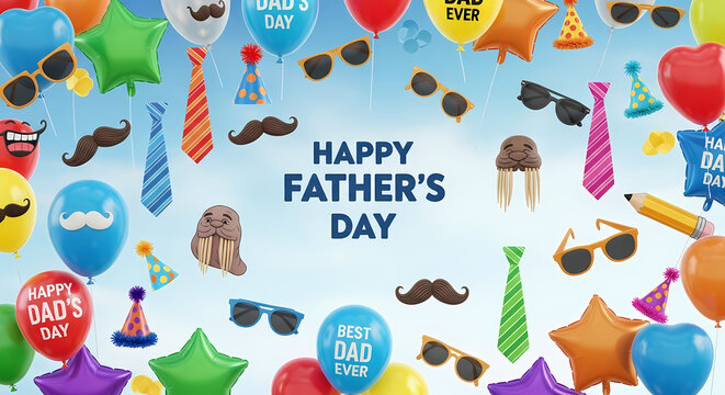 A colorful festive scene with balloons and mustaches for father's day balloons mustaches festive sce