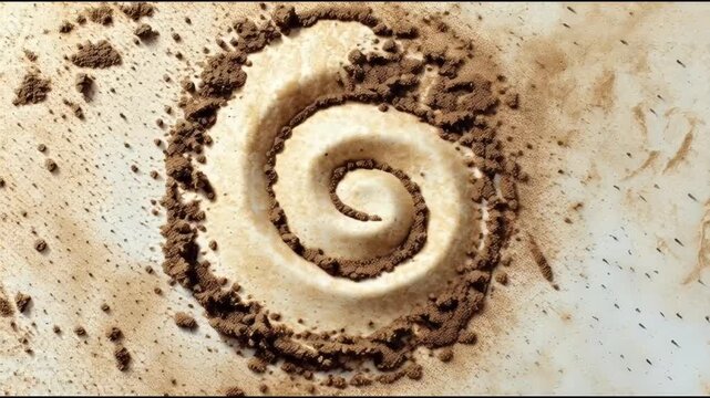 Abstract spiral design carved into textured earth evoking concepts of growth evolution and natural patterns a unique background for creative projects
