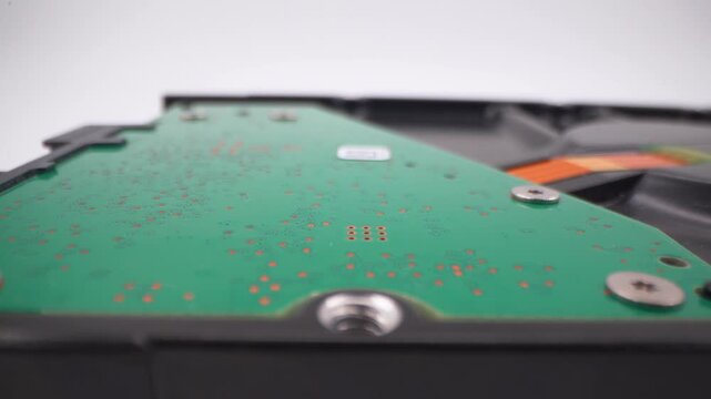 Close up of hard disk circuit board surface detail.