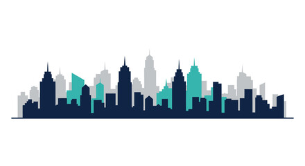 Obraz premium Flat skyline illustration of modern city buildings, urban cityscape vector art