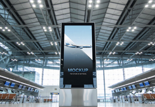 Vertical Blank Airport Digital Display Stand Mockup Low Angle