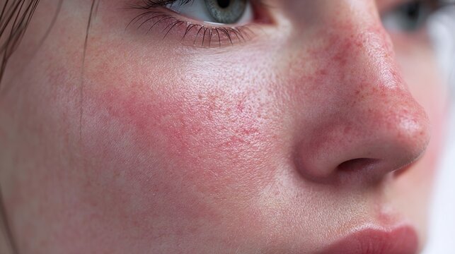 Extreme close up of facial redness and skin irritation texture