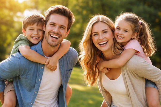 Joyful Family Adventure: Parents and Children Bonding Outdoors in Nature's Greenery