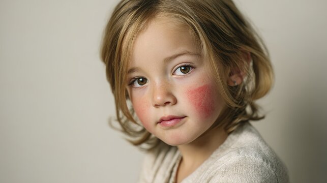 Portrait of child with red butterfly rash or slapped cheek syndrome