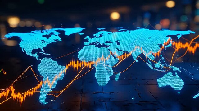 Digital world map with financial data