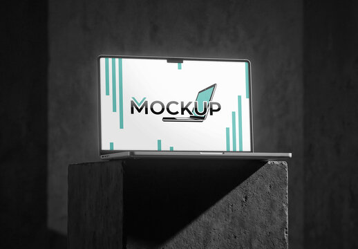 Laptop Mockup Stone Pedestal
