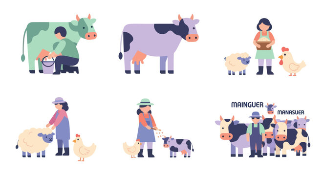 Farm Animals and Farmer Illustrations: Livestock and Agriculture Flat Art